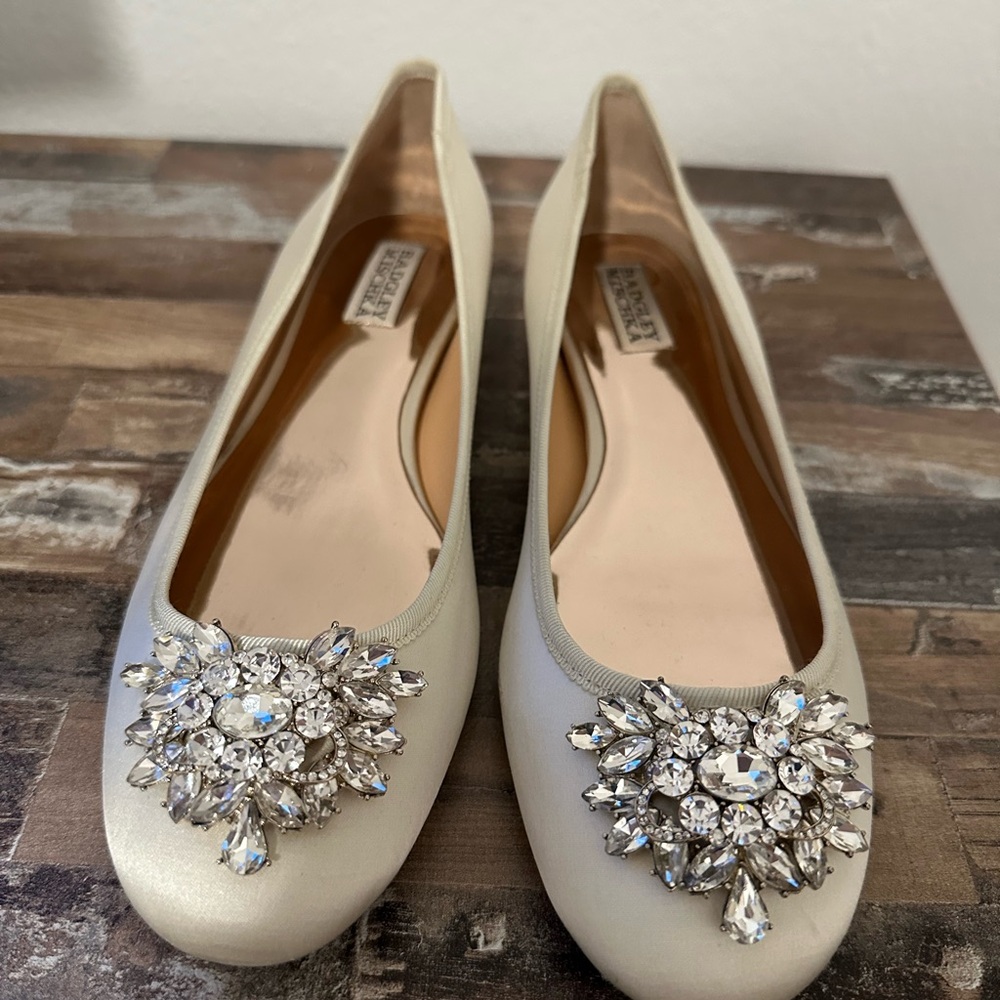 Badgley Mischka Cream Flats with Crystal Accents